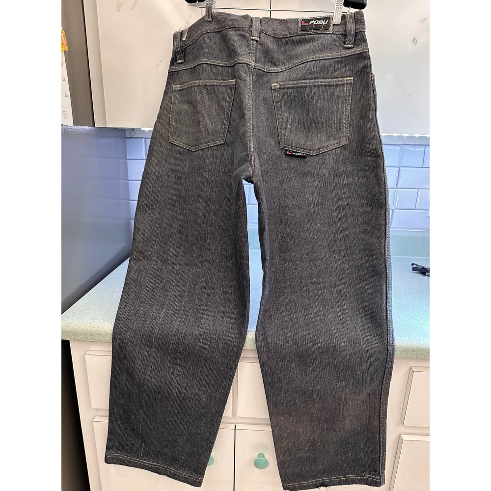Vtg FUBU Baggy Jeans Mens 40x34 (Actual 36x31) Black Denim Wide Leg 90s Hip Hop - Picture 2 of 16